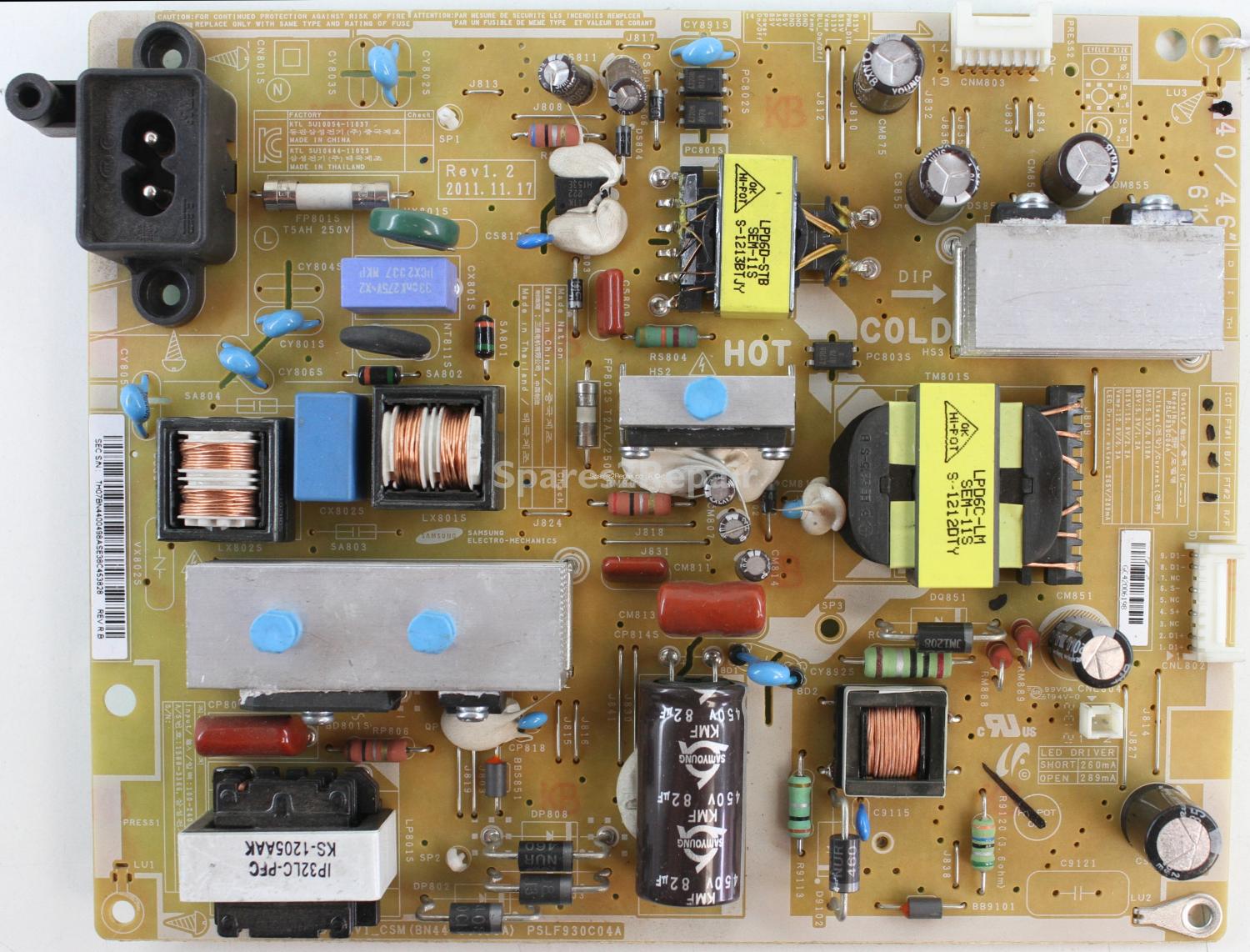 Samsung UE40E4500 - PSU - BN44-00498A - REV R.B - SU10444-11023 - Rev1.2 - PSLF930C04A
